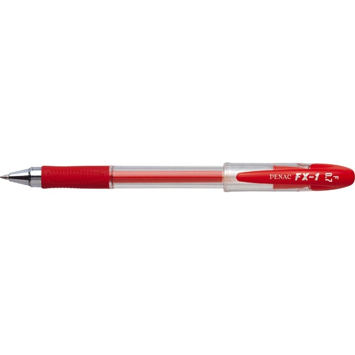 Oferte la Pix cu gel PENAC FX-1, rubber grip, 0.7mm, con metalic, corp transparent - scriere rosie