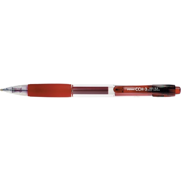 Oferte la Pix cu gel PENAC CCH-3, rubber grip, 0.5mm, corp transparent - scriere rosie