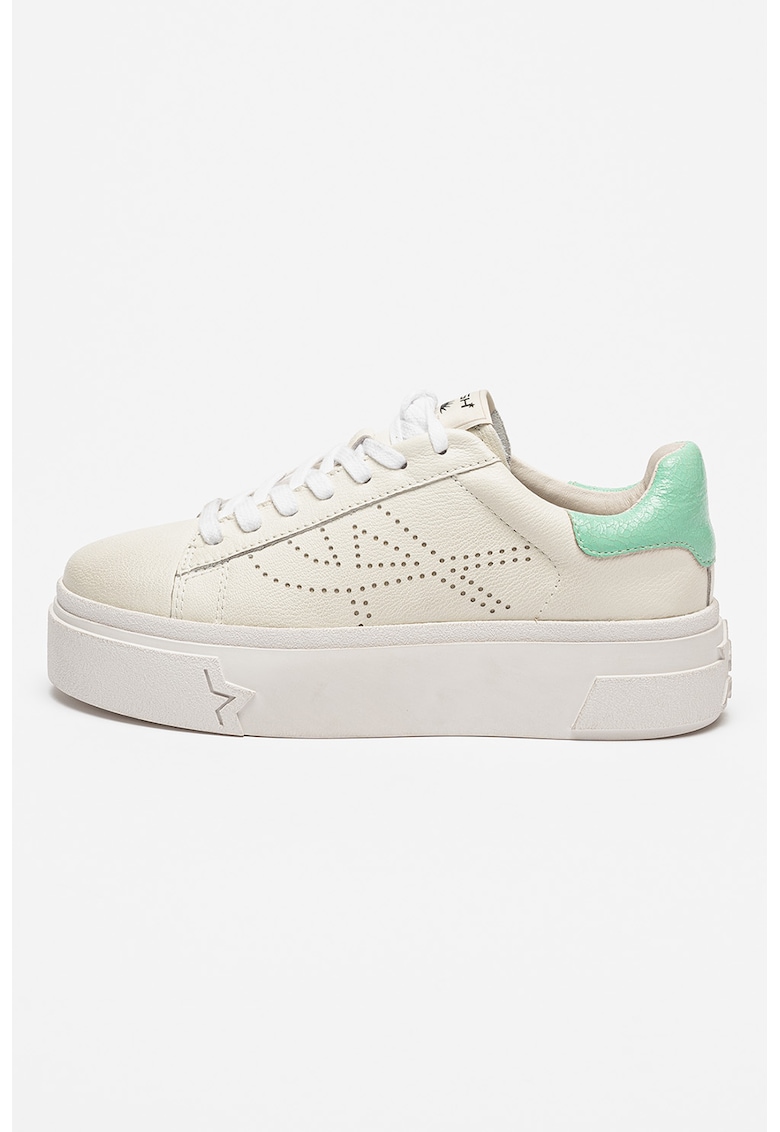 Oferte la Pantofi sport flatform de piele cu logo cu perforatii Santana - Alb murdar/Verde menta