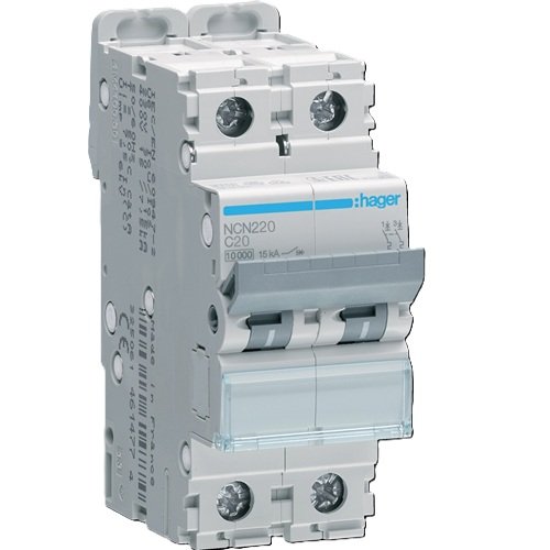 Siguranta automata Hager NCN220, 2P, 20A, 10kA, curba C