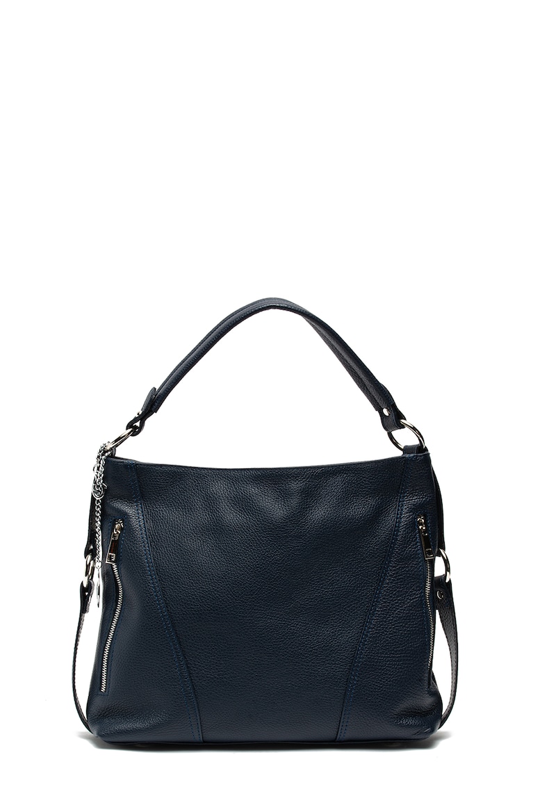 Geanta de piele cu bareta de umar si accesoriu detasabil - Bleumarin