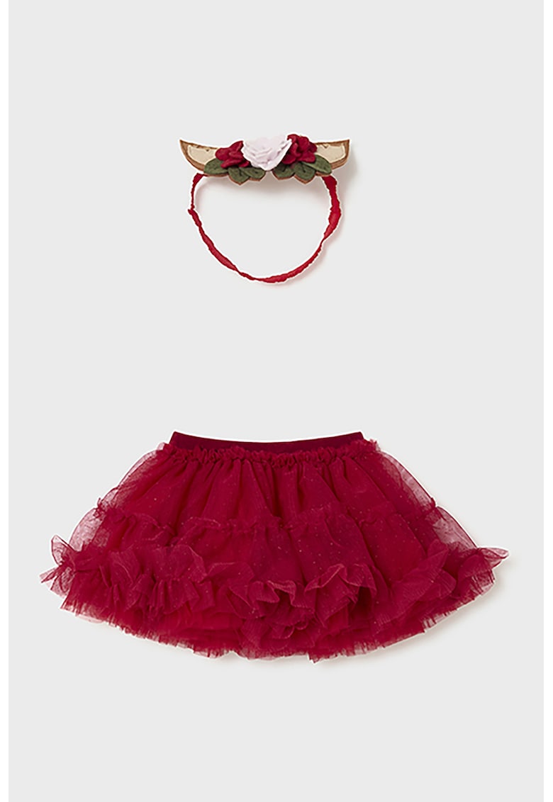 Set de fusta din tul si bentita - Rosu inchis