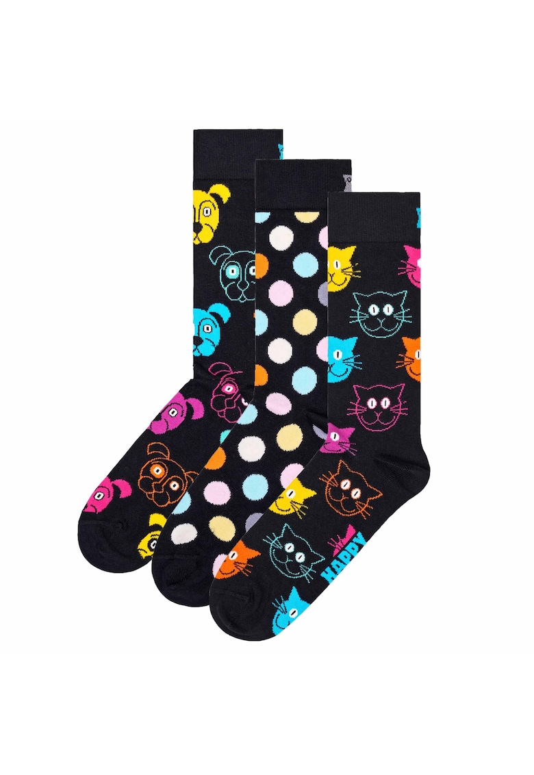 Oferte la Set de 3 perechi de sosete lungi unisex - Negru/Roz aprins/Albastru