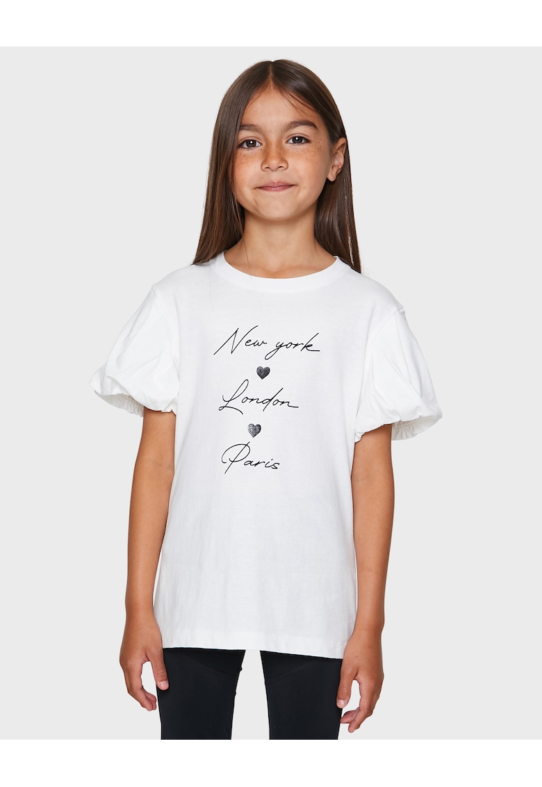 Oferte la Tricou supradimensionat cu maneci bufante - Crem