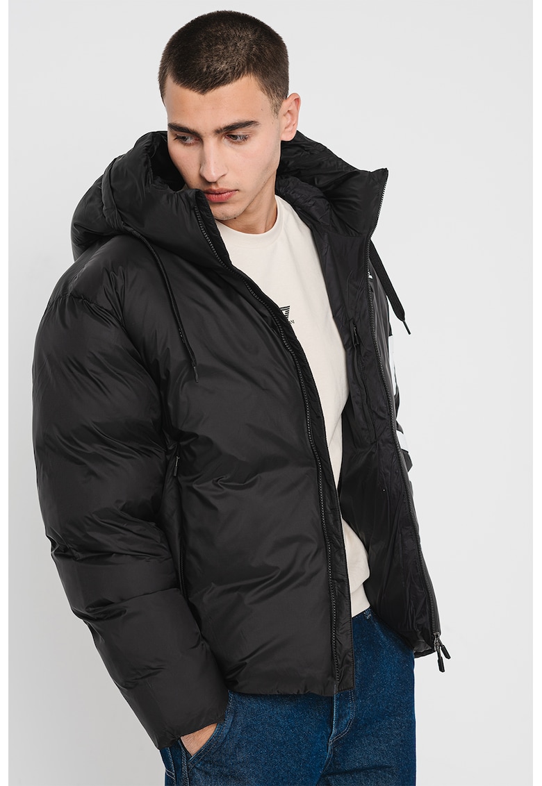 Geaca scurta cu vatelina si gluga - Alb/Negru