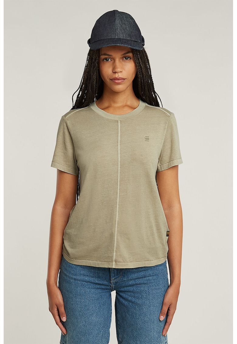 Oferte la Tricou de bumbac organic cu decolteu la baza gatului - Kaki