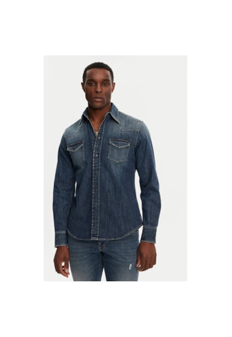 Oferte la Camasa Barbati -  305315588 - Bumbac - Elastan - Albastru - Albastru