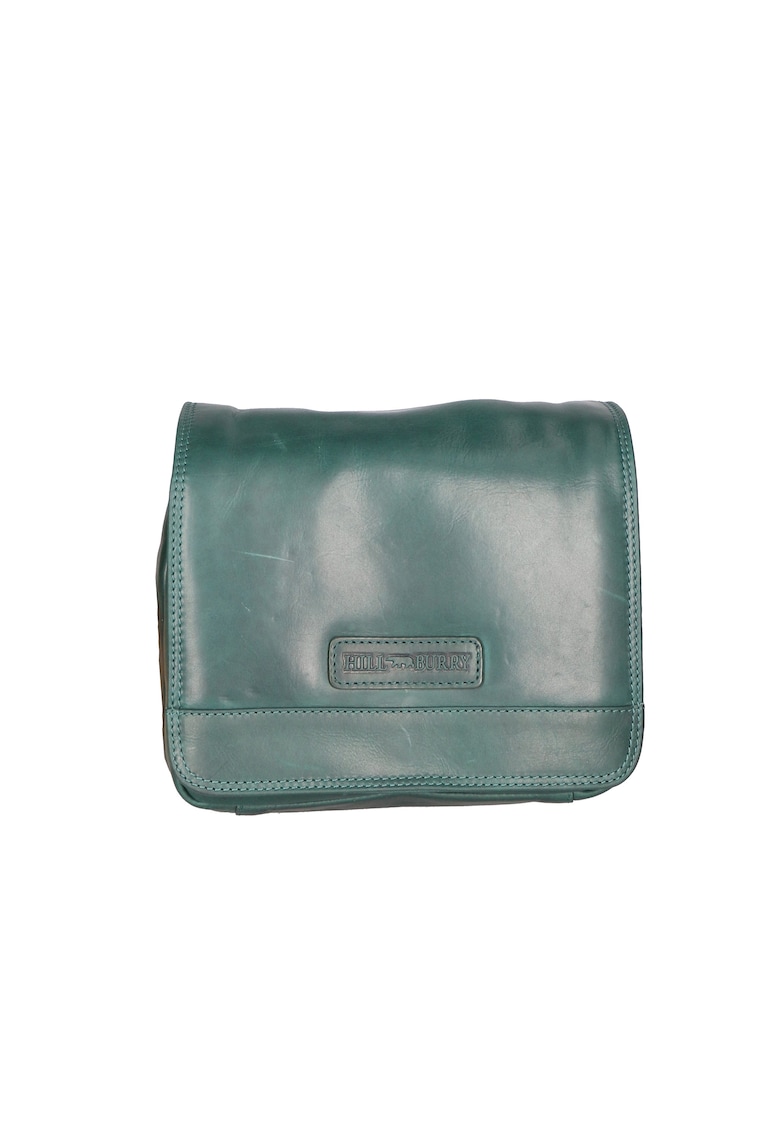 Oferte la Geanta crossbody unisex de piele - Albastru petrol