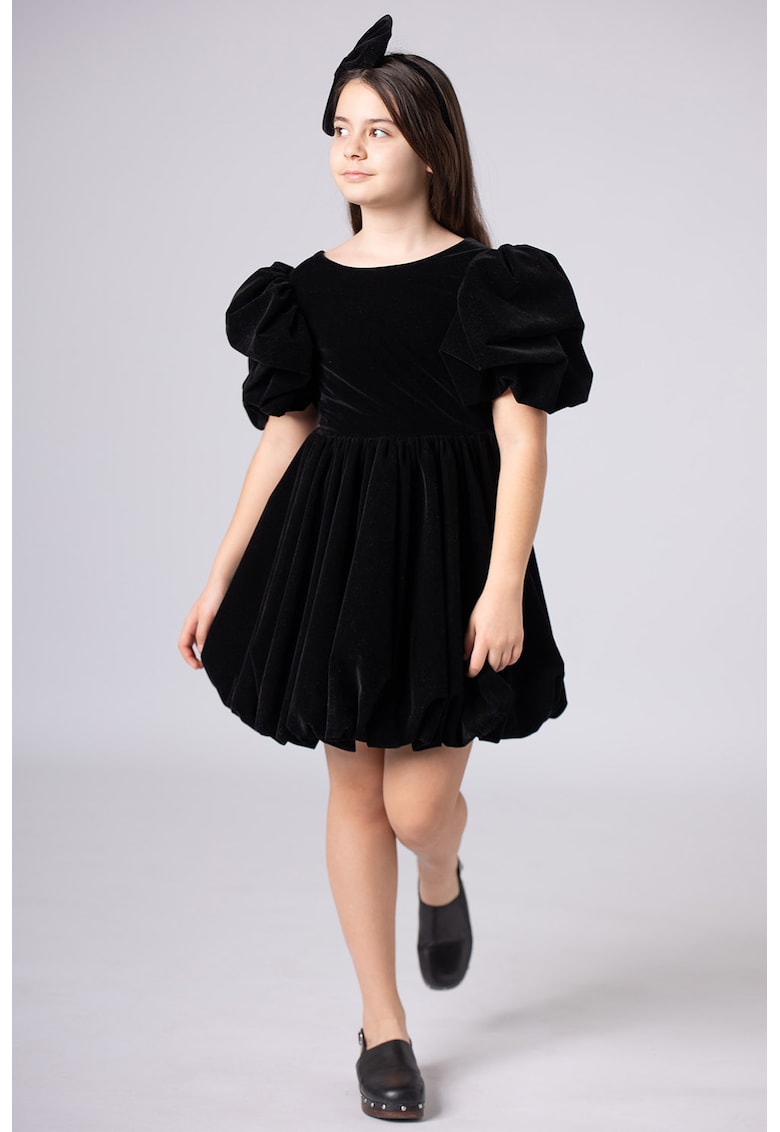 Oferte la Rochie evazata cu maneci bufante - Negru