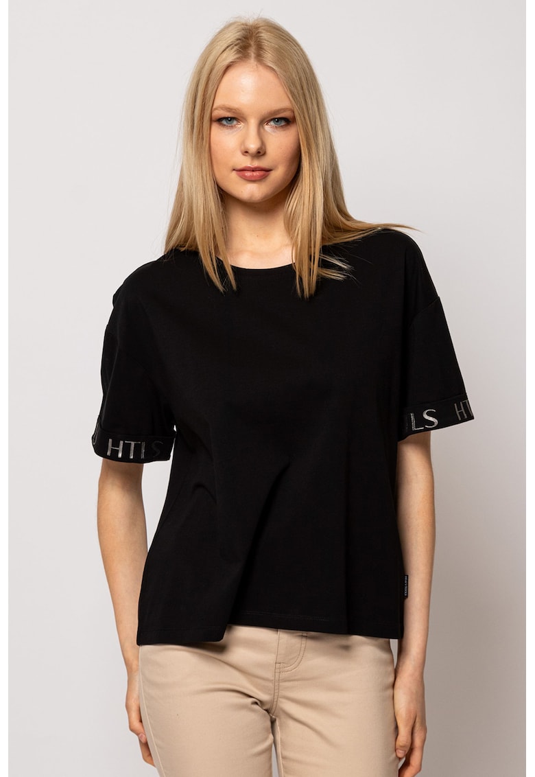 Oferte la Tricou cu model uni si decolteu la baza gatului Morell - Negru