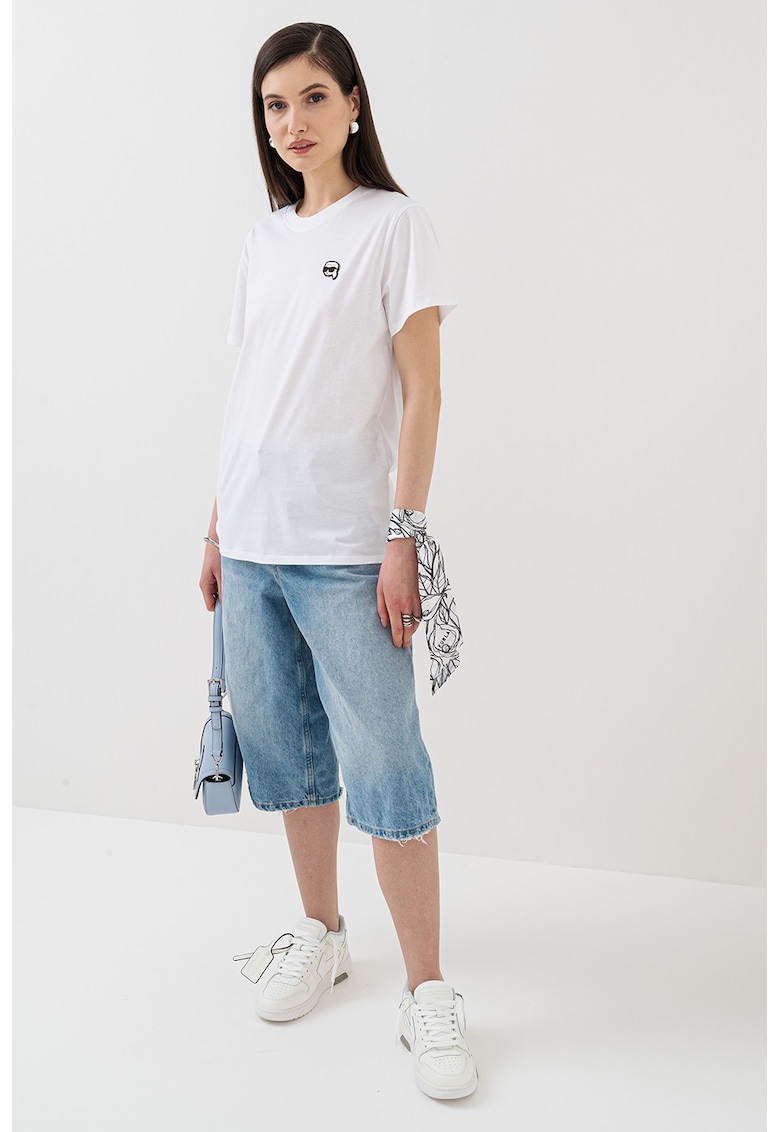 Tricou de bumbac cu decolteu la baza gatului - Alb