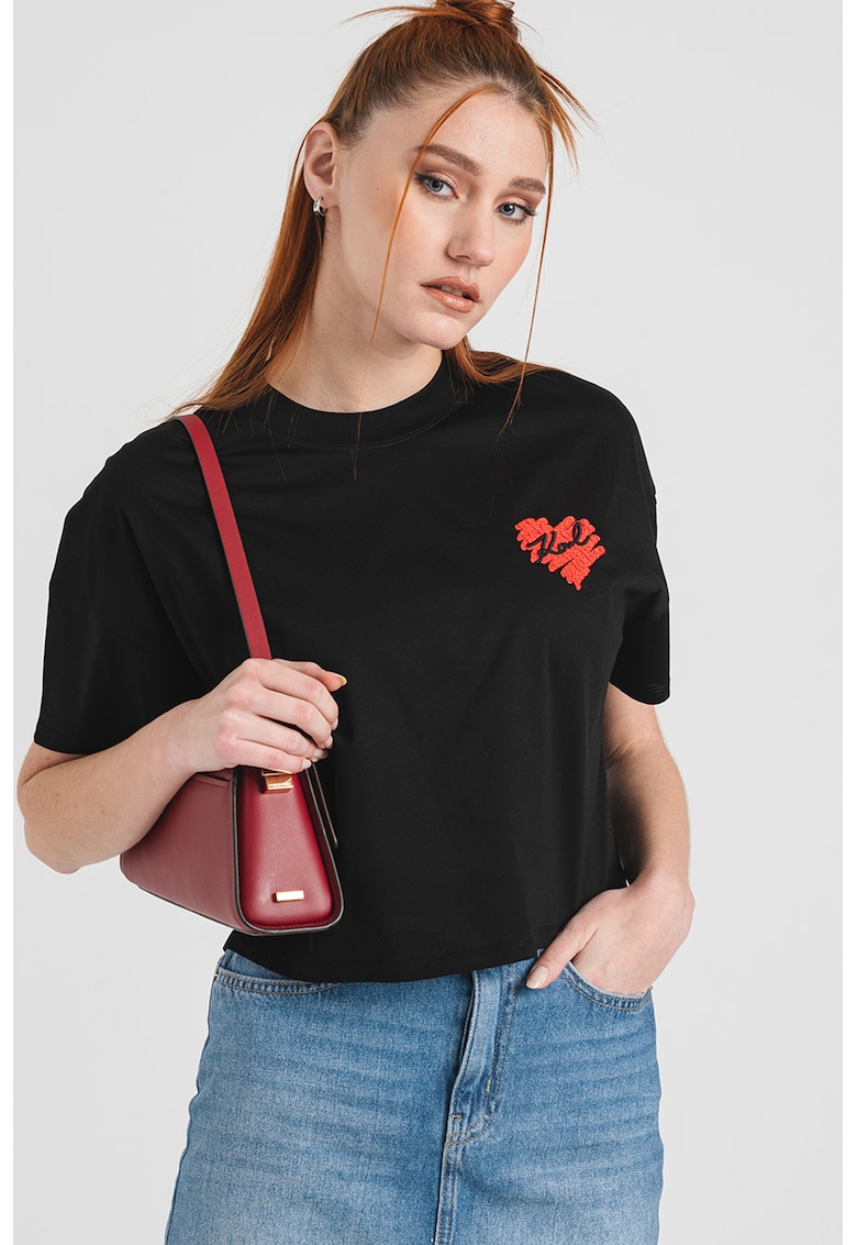 Tricou crop supradimensionat de bumbac - Rosu/Negru