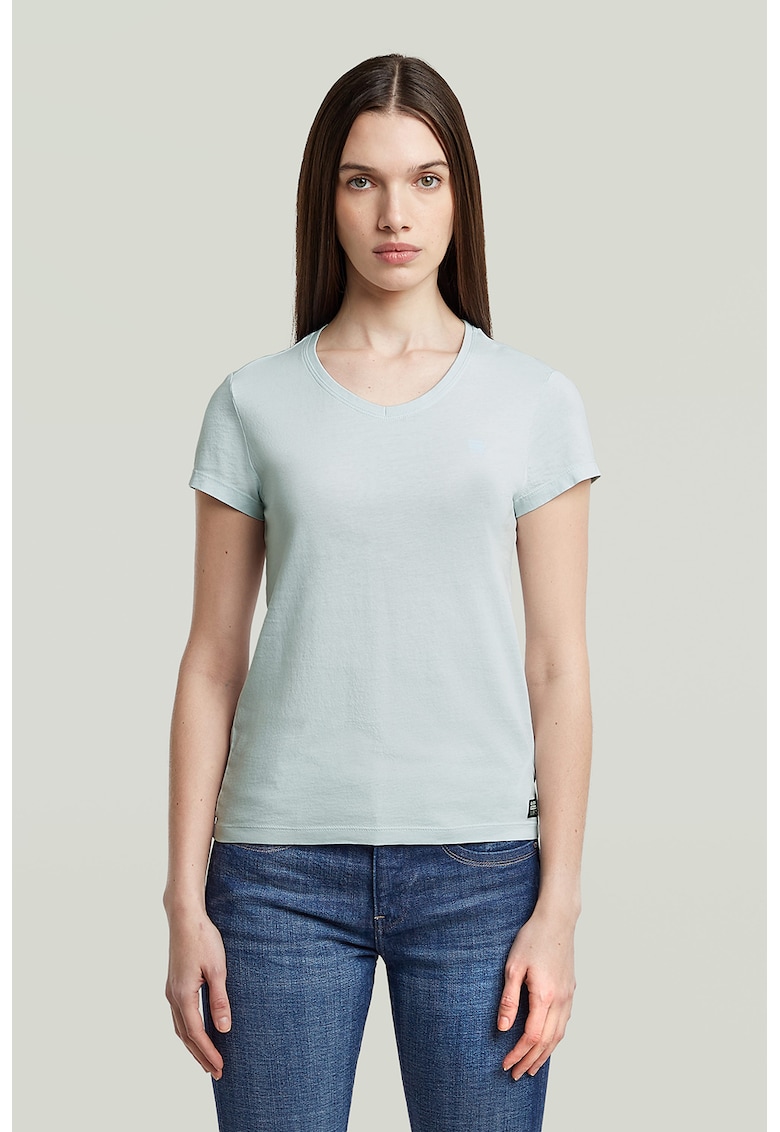 Oferte la Tricou de bumbac organic cu decolteu in V Eyben - Albastru glaciar
