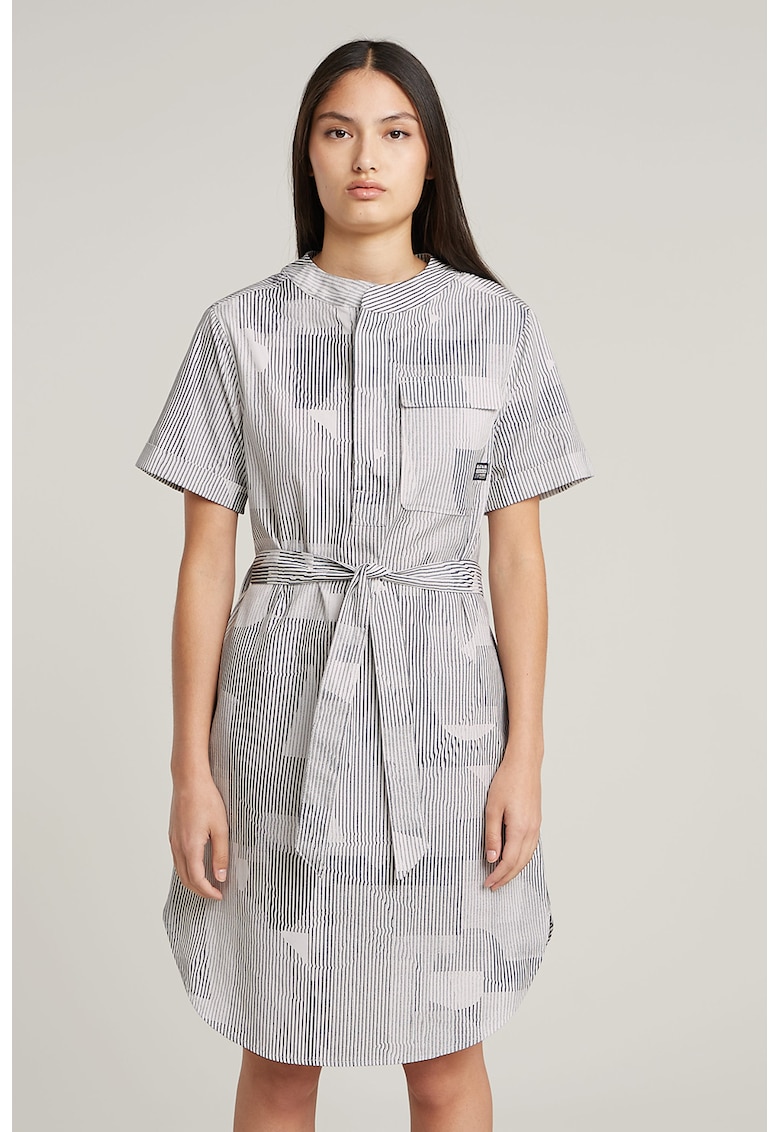 Oferte la Rochie cu model si cordon in talie - Negru/Alb optic