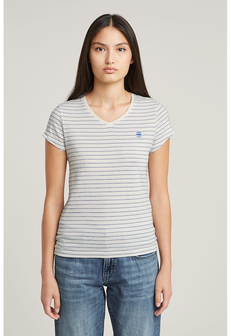 Oferte la Tricou de bumbac organic cu decolteu in V Eyben - Albastru pastel/Albastru royal/Alb optic