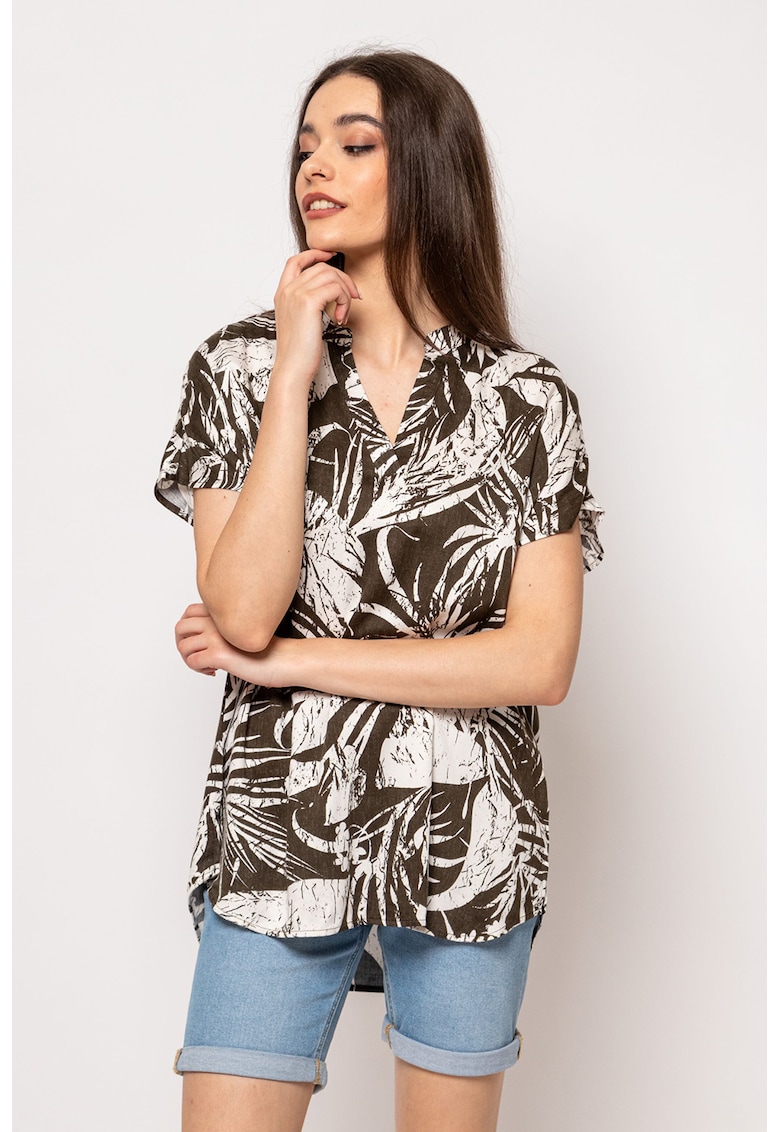 Oferte la Camasa-tunica cu maneci scurte Rilla - Kaki inchis/Alb murdar