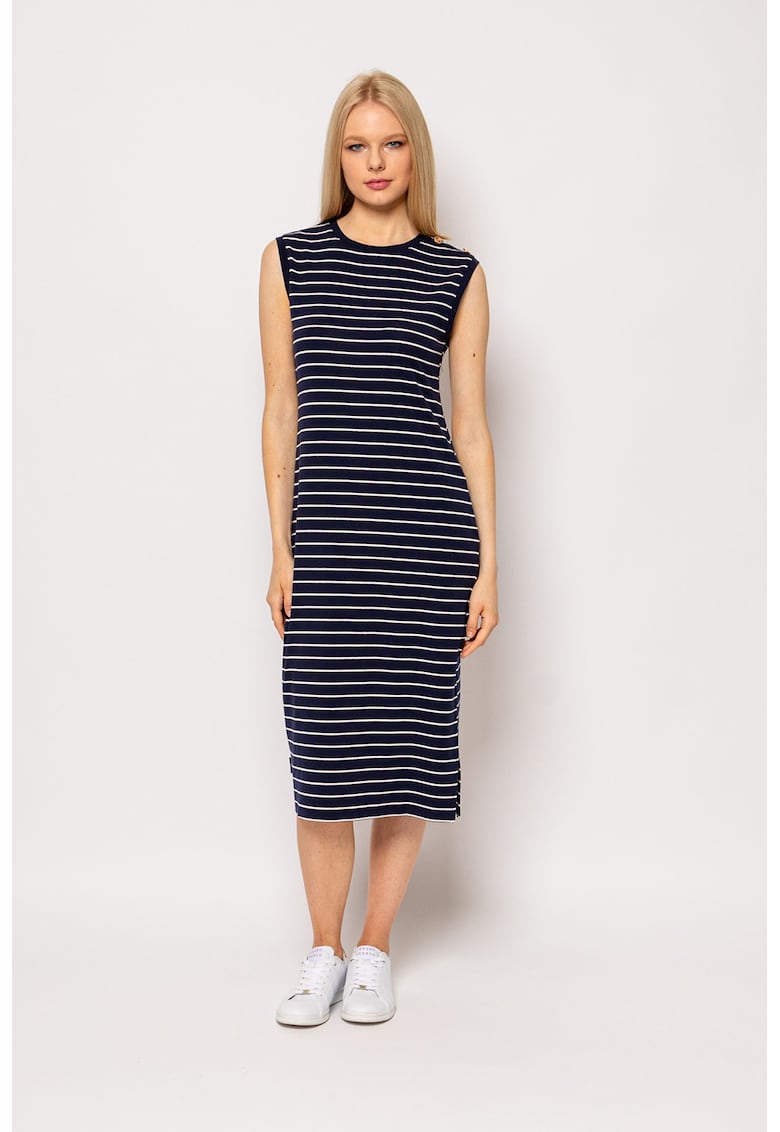 Oferte la Rochie midi din amestec de modal cu model in dungi Vivero - Alb/Bleumarin