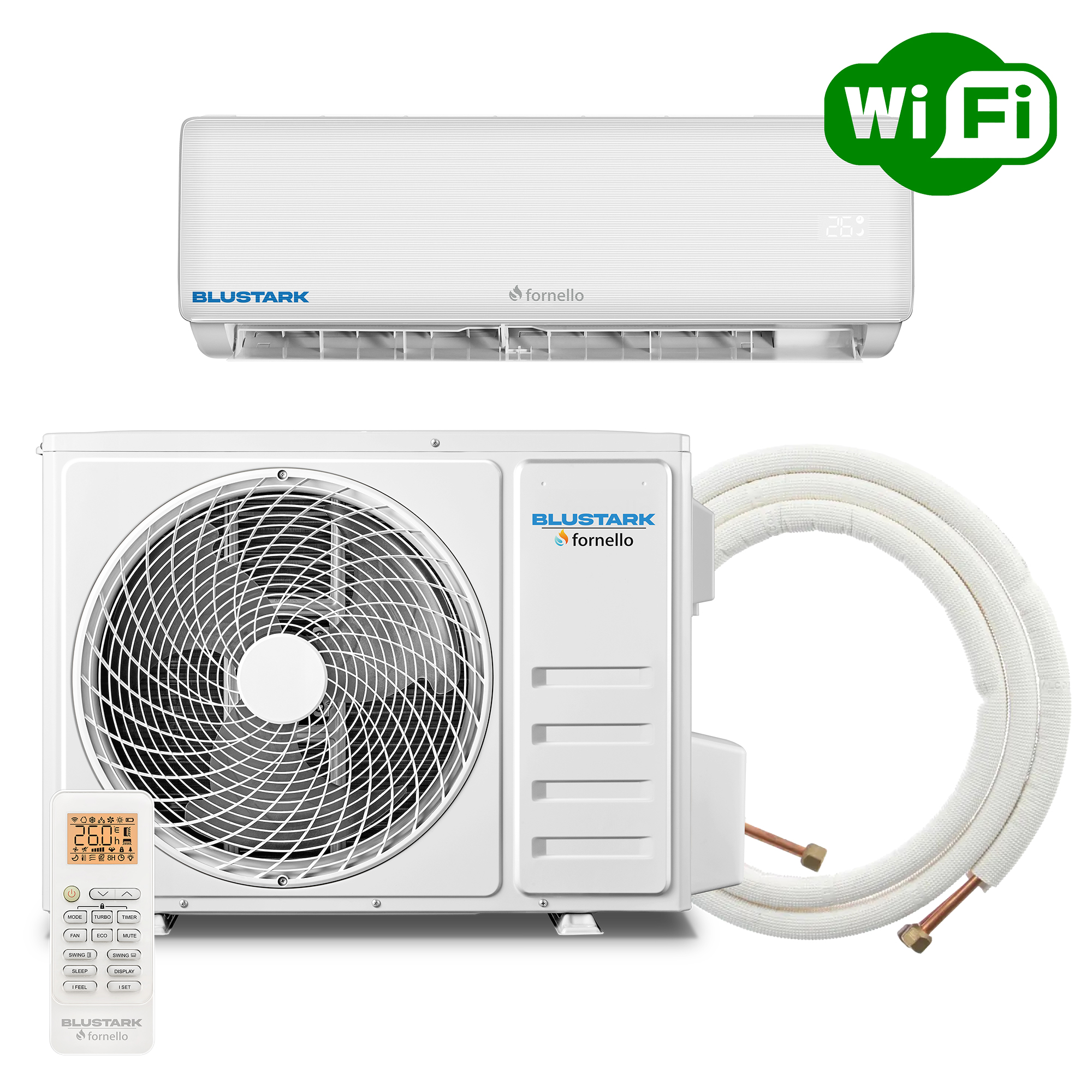 Oferte la Aer conditionat Fornello BluStark FAN 09 CB 9000 BTU clasa energetica A++ WI-FI cu kit de instalare inclus
