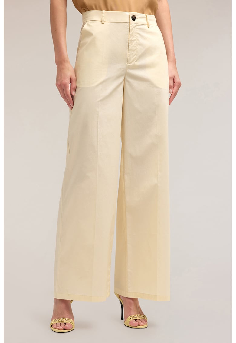 Oferte la Pantaloni ampli cu talie inalta - Crem