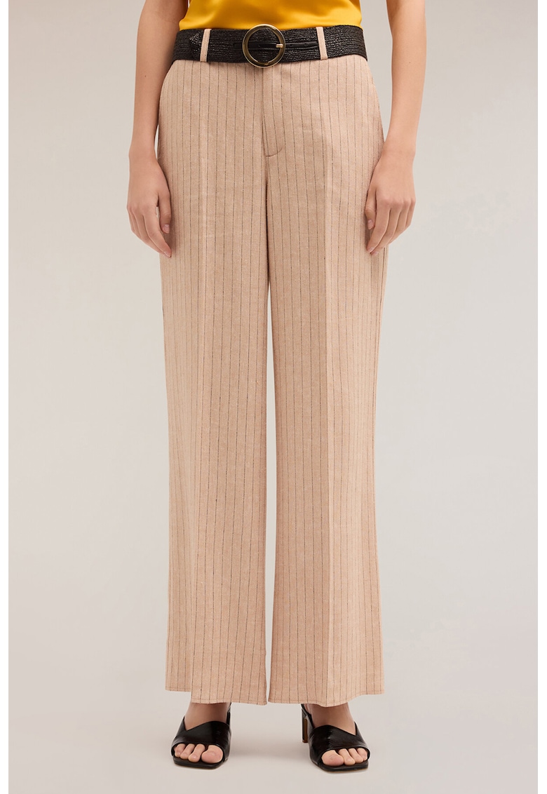 Oferte la Pantaloni ampli din amestec de in cu dungi - Bej inchis