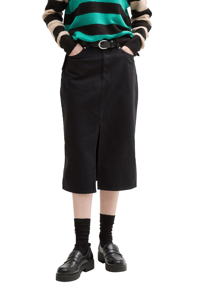 Oferte la Fusta midi din denim - Negru