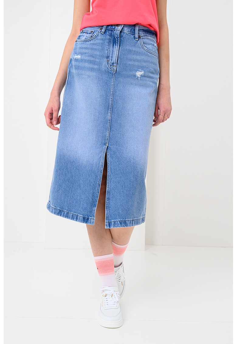 Oferte la Fusta din amestec de lyocell si denim cu slit frontal Claire