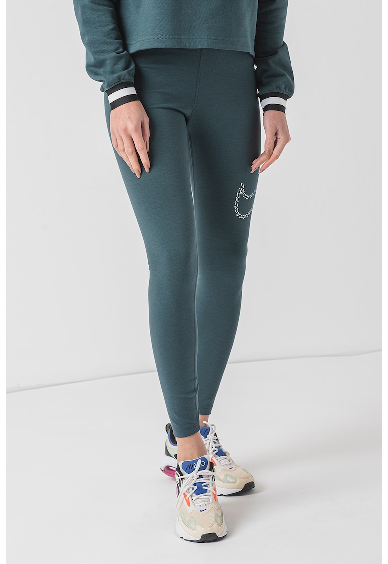 Colanti cu talie inalta si monograma - Albastru petrol