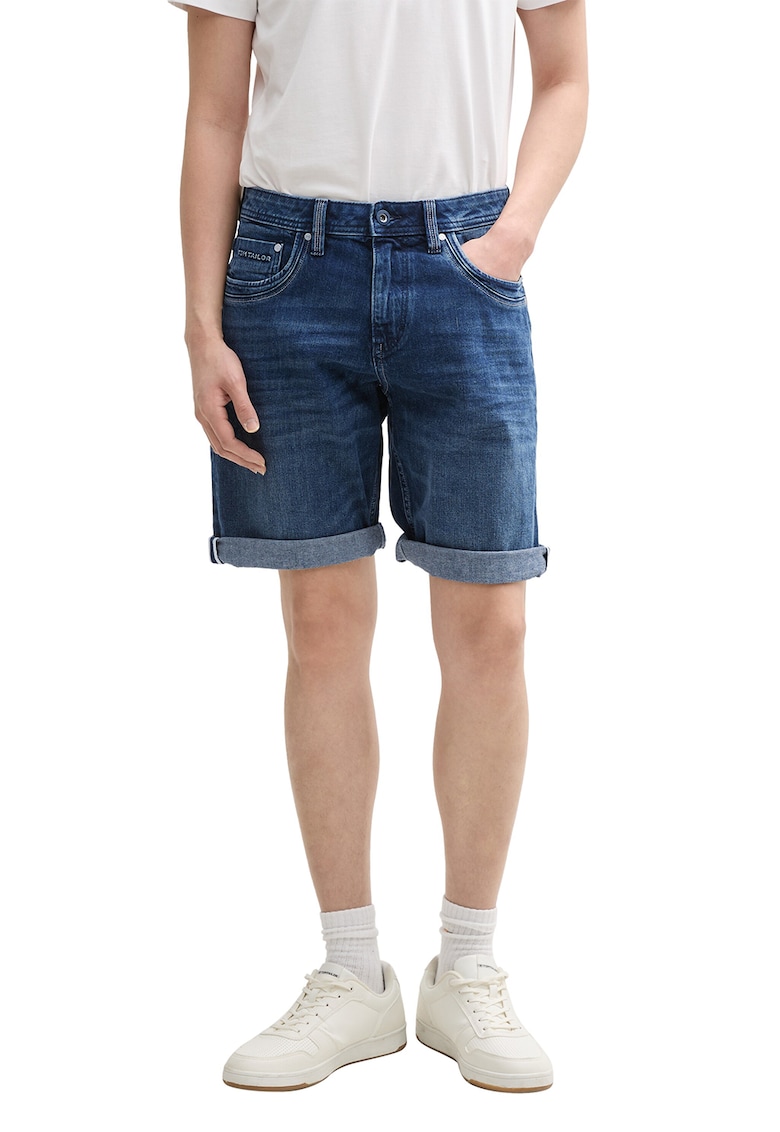 Oferte la Bermude din denim cu terminatii plisate - Bleumarin