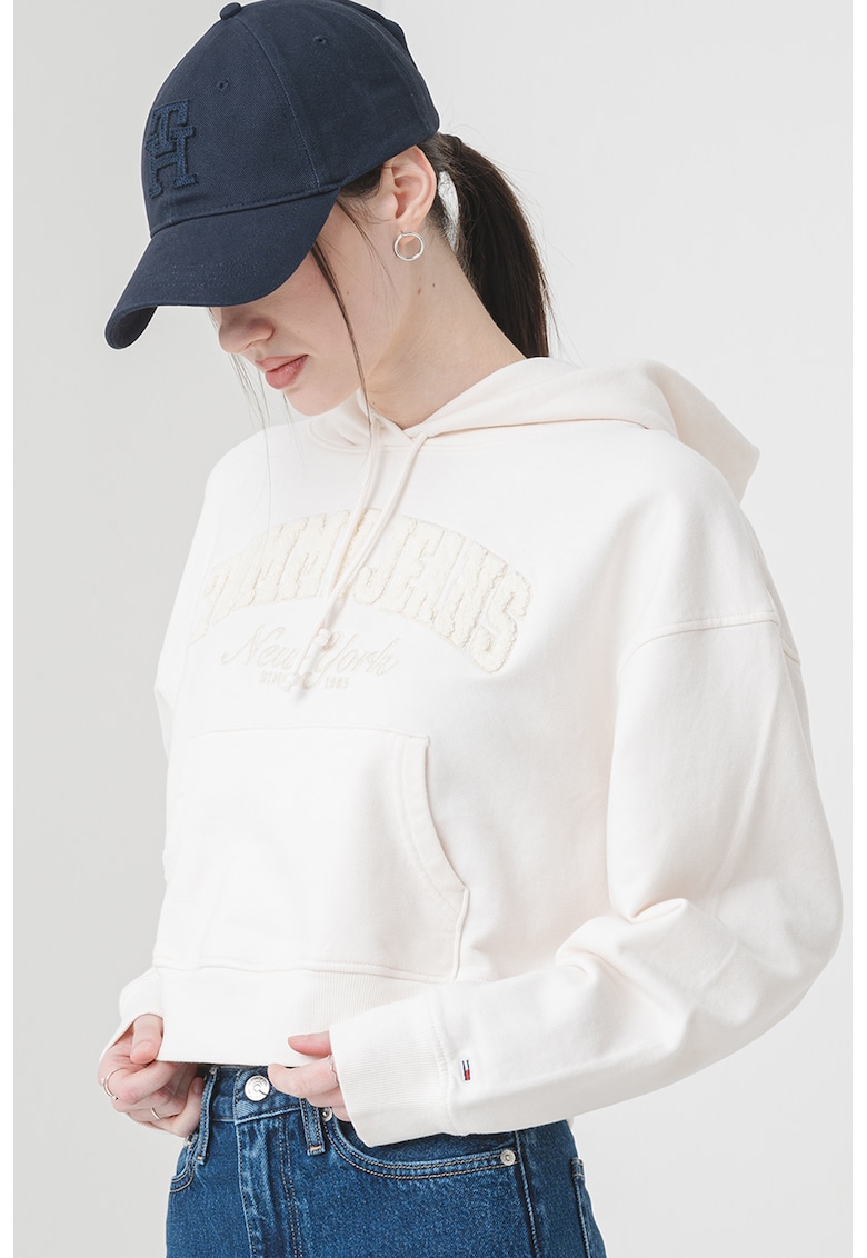 Hanorac crop cu logo brodat