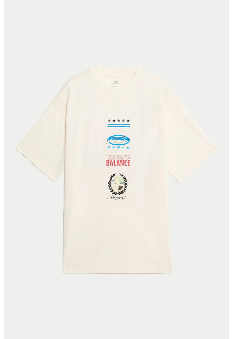 Oferte la Tricou supradimensionat cu imprimeu grafic pe partea din spate - Crem