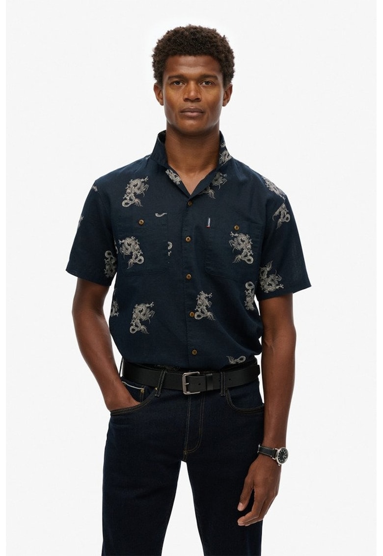 Oferte la Camasa din amestec de in Beach - Gri/Bleumarin
