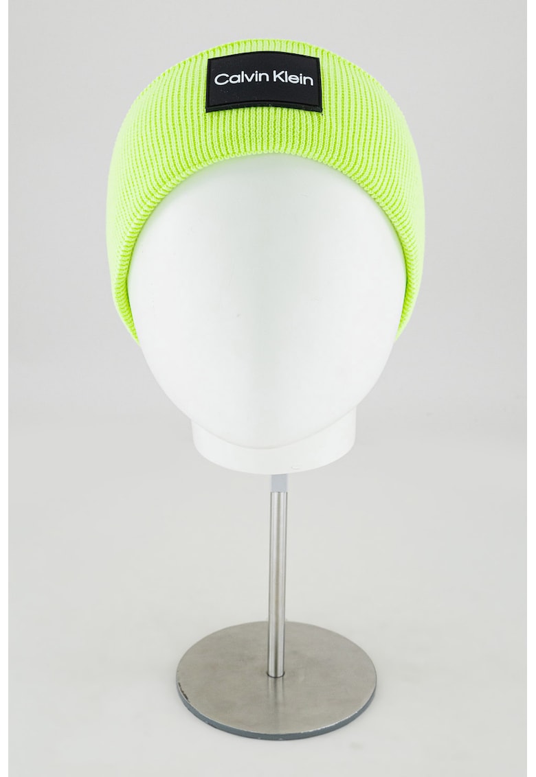 Oferte la Caciula din bumbac organi cu aspect striat si logo - Galben neon