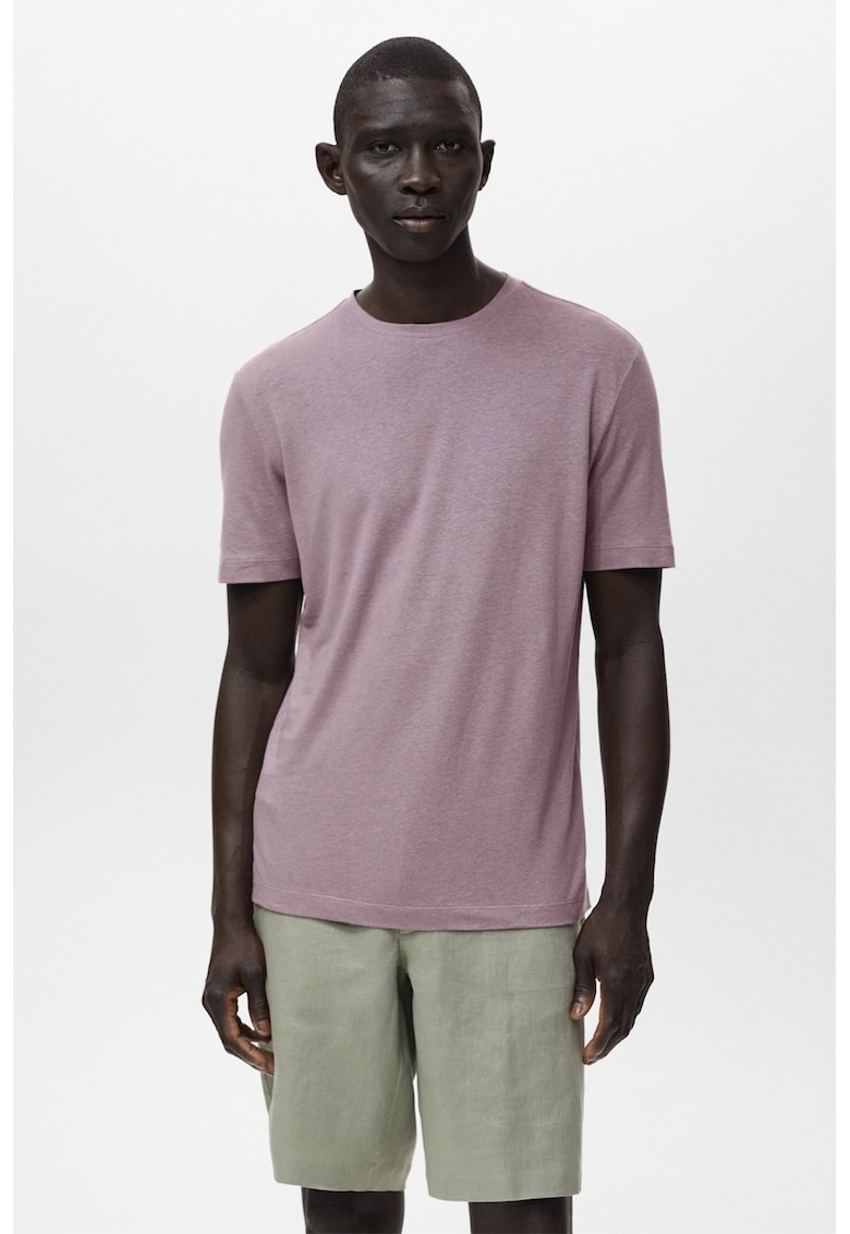 Tricou slim-fit din amestec de in - Lila pal
