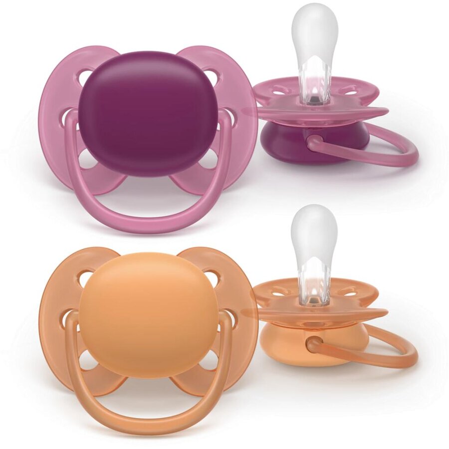 Oferte la Set 2 Suzete Ultra Soft SCF093/03 +18luni Portocaliu/Mov