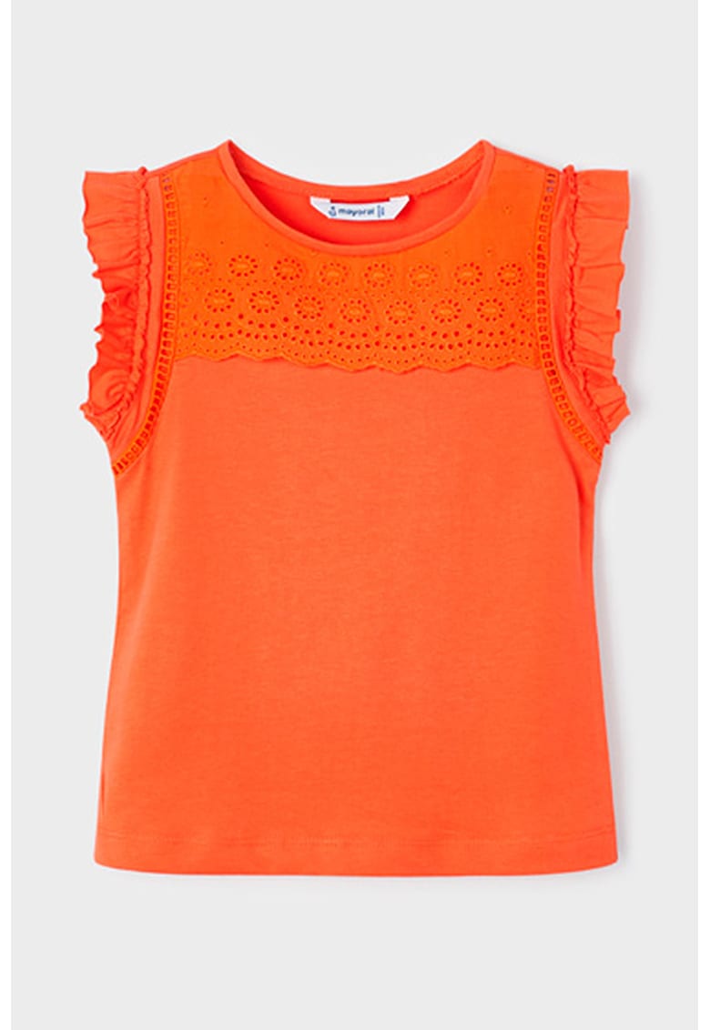 Tricou de bumbac cu detalii brodate - Rosu vermillion