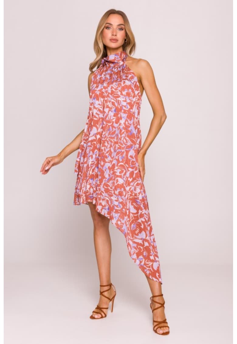 Rochie din sifon - legata in jurul gatului - - Coral