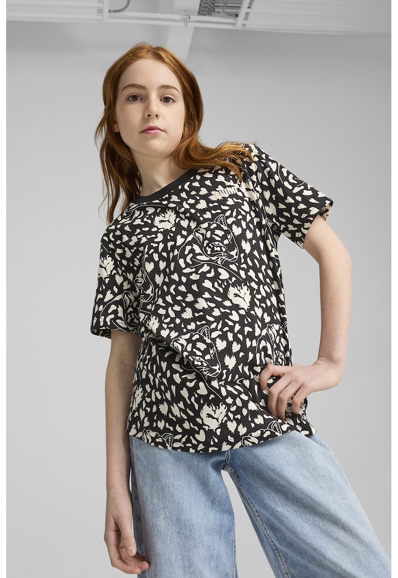 Oferte la Tricou cu decolteu la baza gatului si imprimeu grafic - Negru/Crem
