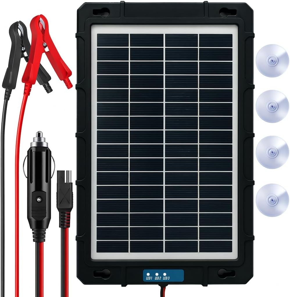 Oferte la Incarcator solar auto Techstar 7.5W waterproof, pentru baterii 12V, panou portabil cu cleme crocodil, mufa bricheta si protectii inteligente supraincarcare