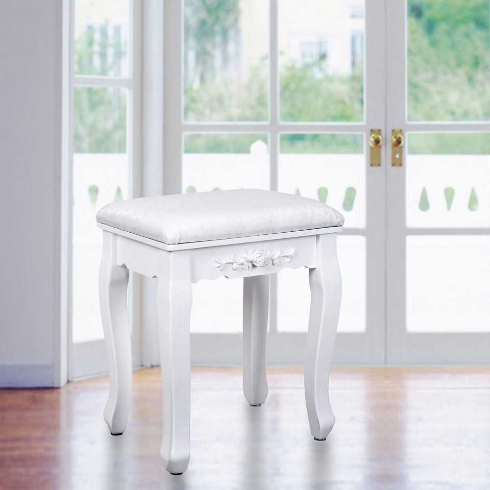Oferte la SCA103 - Scaun tapitat Alb cu Trandafiri masa toaleta taburet machiaj