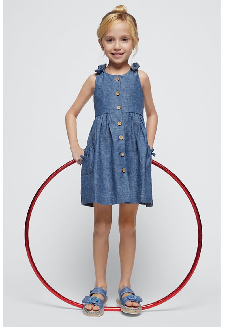 Rochie cu maneci scurte si imprimeu floral - Albastru