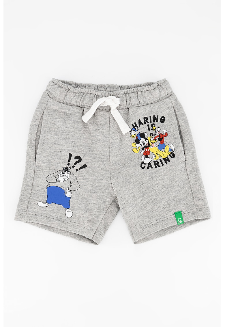 Pantaloni sport scurti de bumbac cu imprimeu grafic - Gri melange