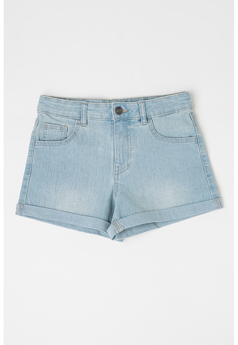 Blugi scurti cu aspect decolorat - Albastru deschis
