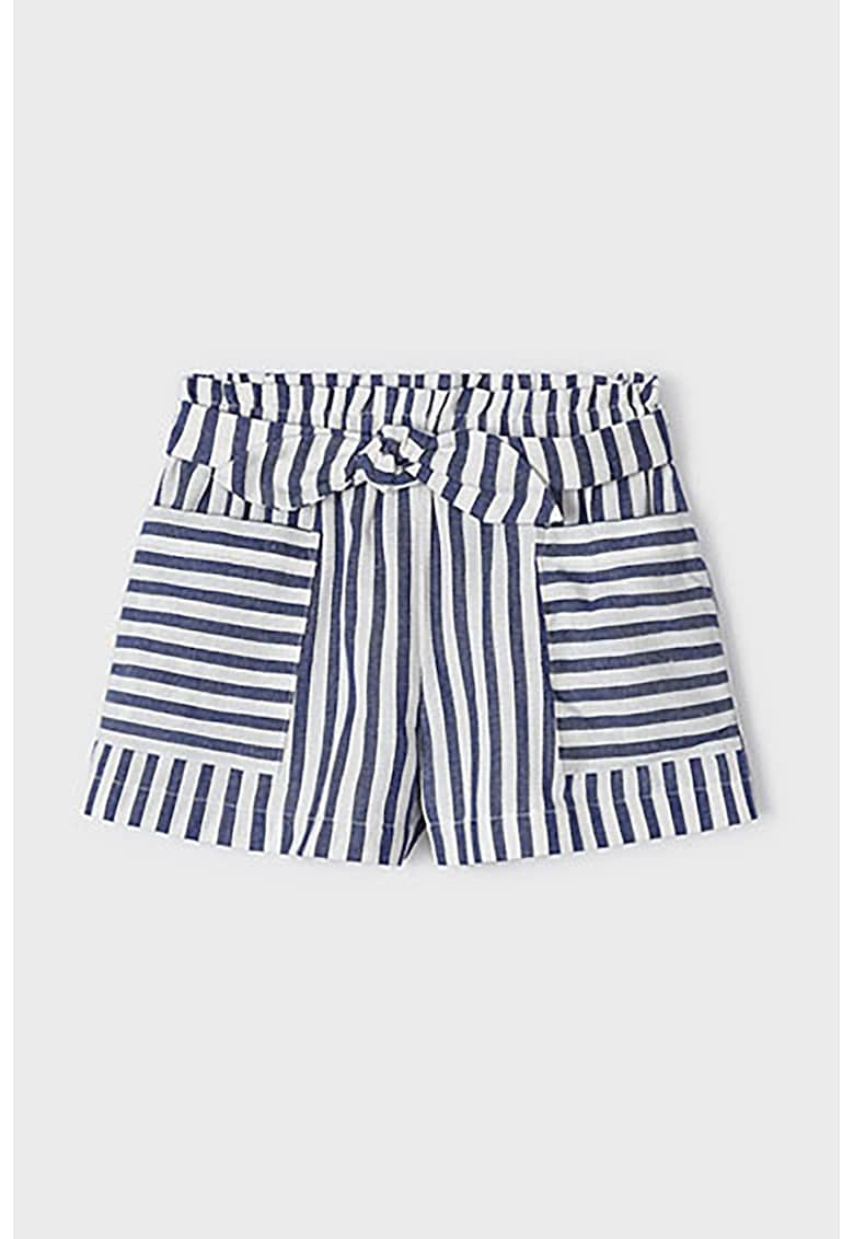 Pantaloni scurti in dungi cu o centura elastica - Alb/Bleumarin