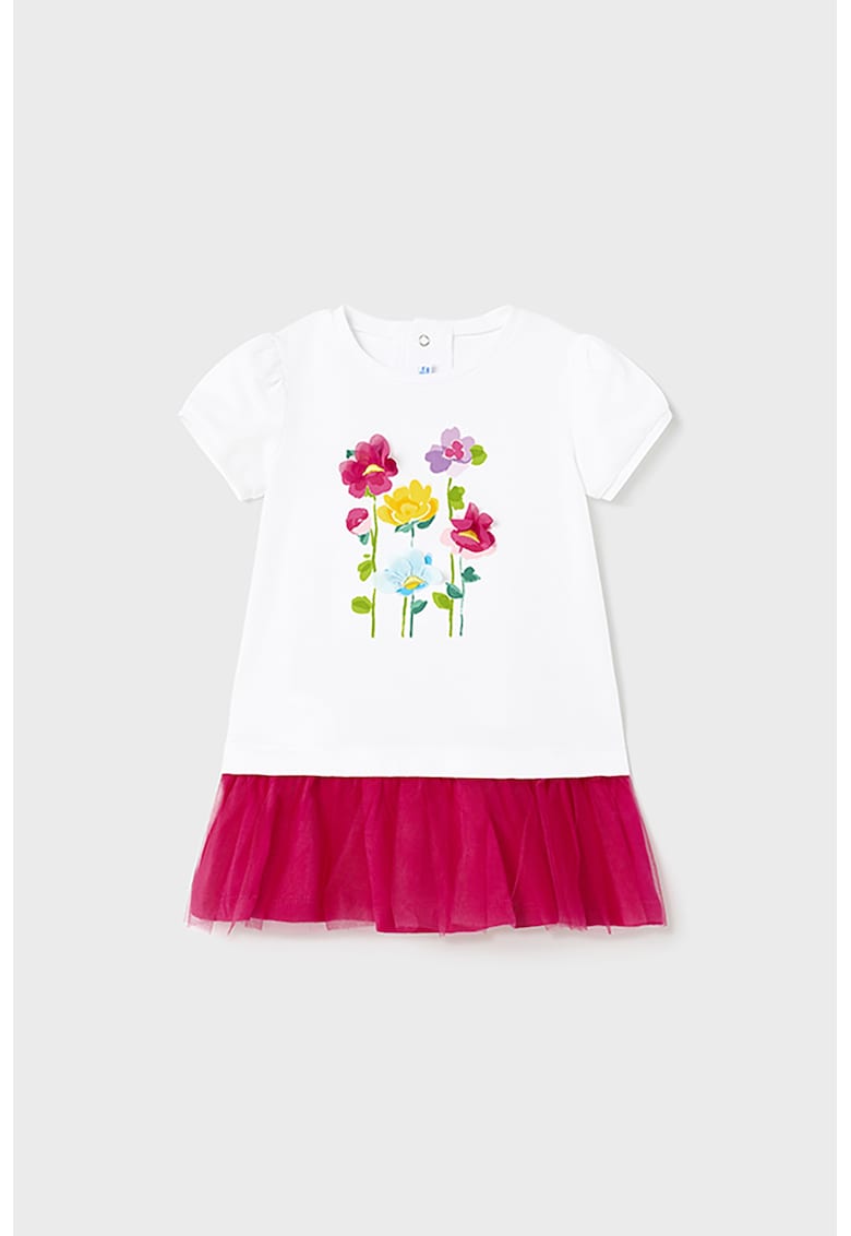 Rochie combi cu detaliu din tul - Alb optic/Roz