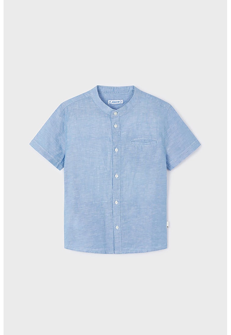 Camasa din amestec de in cu maneci scurte - Albastru pastel