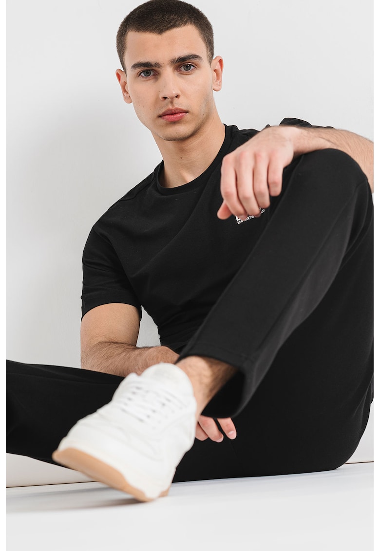 Tricou cu decolteu la baza gatului si logo - Alb/Negru