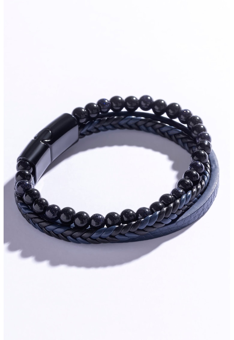 Oferte la Bratara cu siraguri triple si decorata cu pietre semipretioase - Negru/Albastru