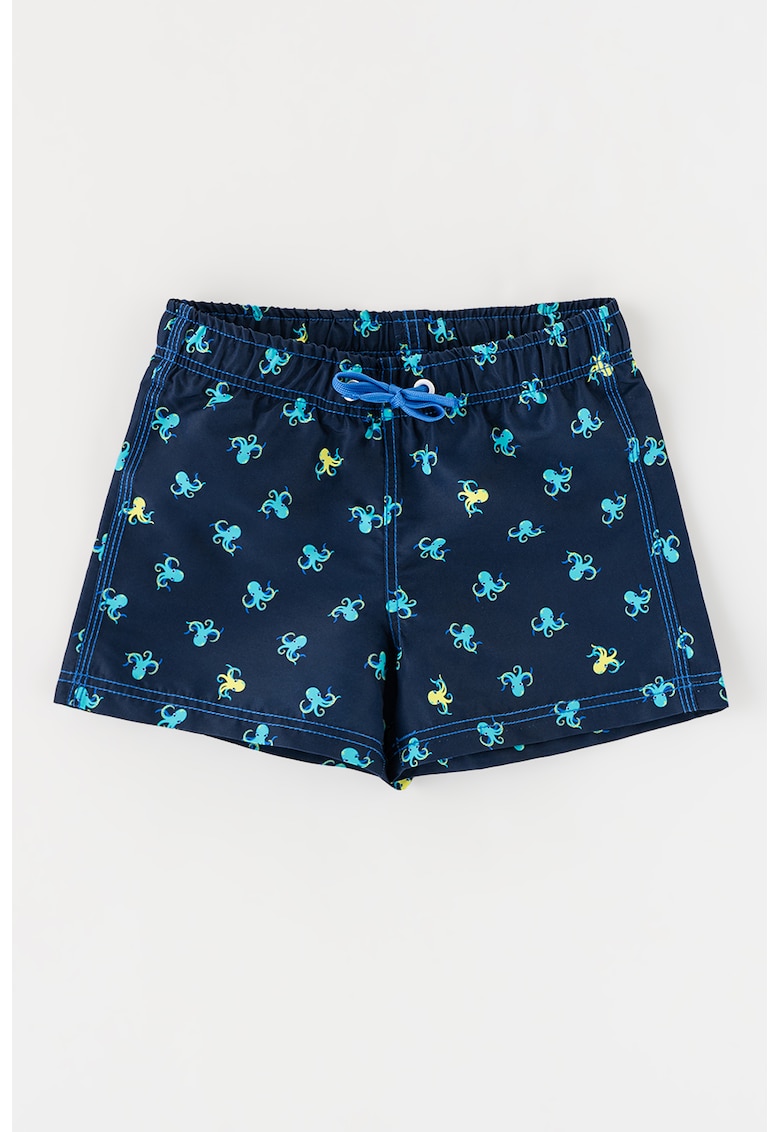 Pantaloni scurti de baie cu imprimeu si snur - Verde persan/Bleumarin