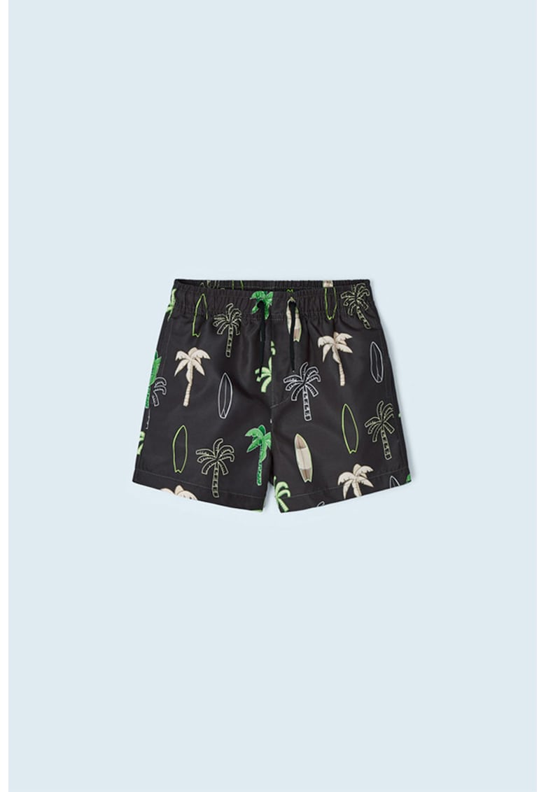 Pantaloni scurti de baie cu model si talie elastica - Negru/Verde lime