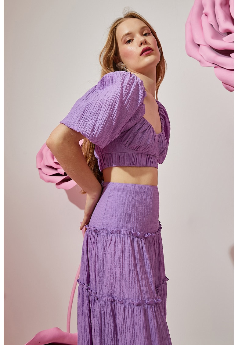 Oferte la Bluza crop cu maneci bufante - Lila
